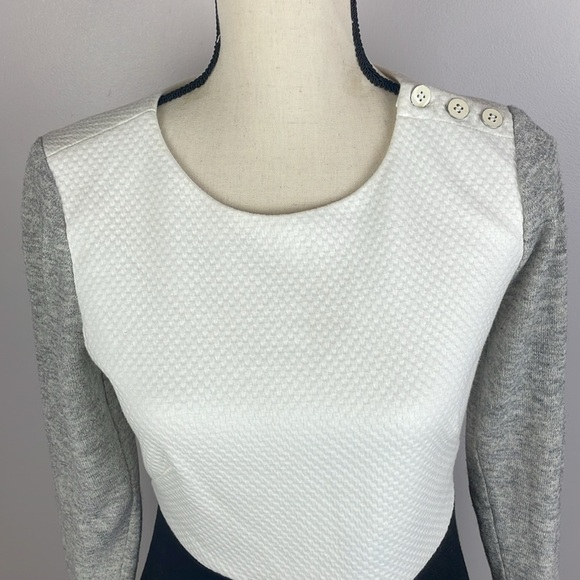 Ann Taylor LOFT Black White Gray Color Block Long Sleeve Knit Dress Sz 4 - Picture 2 of 10